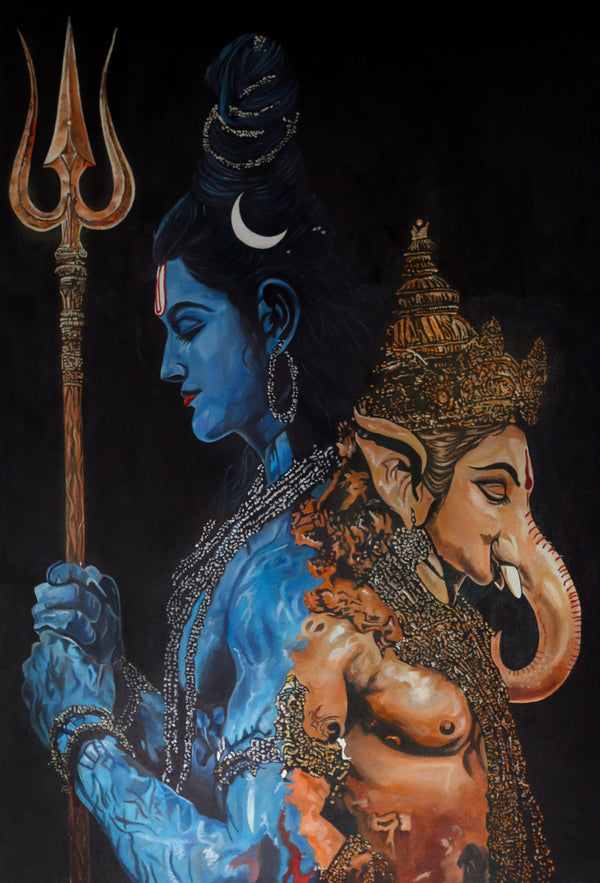 Shiva & Ganesha Divine Synergy: Hindu Spiritual Canvas Wall Art