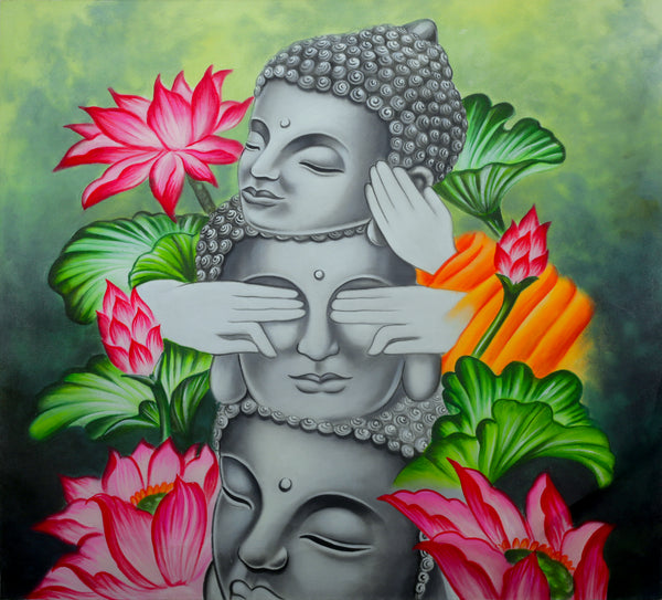 Mindful Serenity: Stacked Buddha Contrast Painting