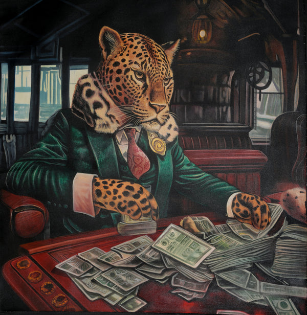 The Apex Hustler: Dapper Leopard Counting Money Canvas Wall Art